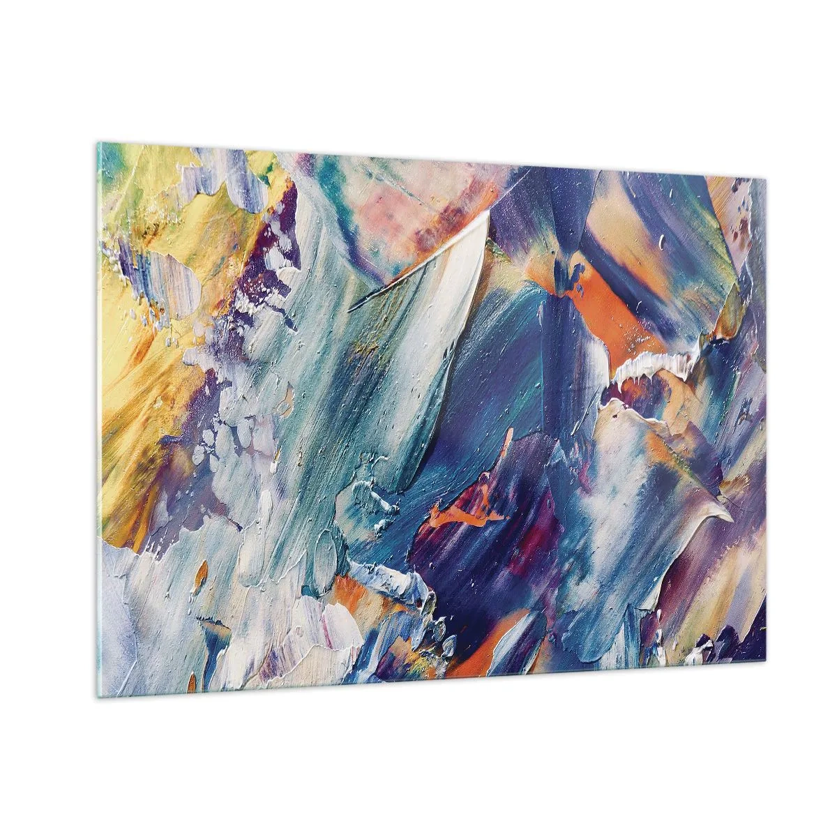 Impression sur verre - Image sur verre - Abstraction dynamique avec des coups de peinture épais - 100x70cm - Confusion des couleurs - Décoration murale moderne pour le salon et la chambre ARTTOR