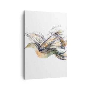 Impression sur toile - Image sur toile - Aquarelle artistique d'un oiseau avec un livre comme ailes - 70x100cm - Sur les ailes de la poésie - Décoration murale moderne pour le salon et la chambre ARTTOR