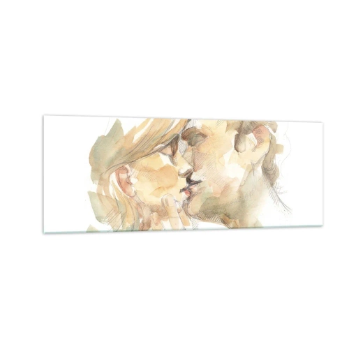 Impression sur verre - Image sur verre - Portrait romantique à l'aquarelle d'un couple s'embrassant - 140x50cm - A moitié trouvé ? - Décoration murale moderne pour le salon et la chambre ARTTOR