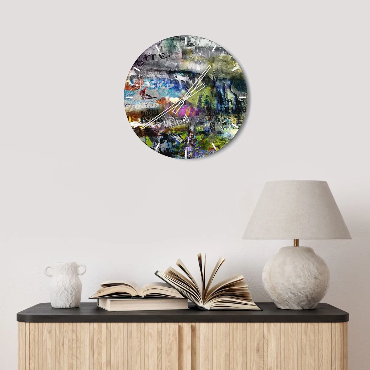 Horloge murale - Pendule murale - Collage de souvenirs - 30x30 cm