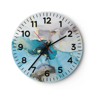 Horloge murale - Pendule murale - Etude de la rencontre gris et turquoise - 30x30 cm