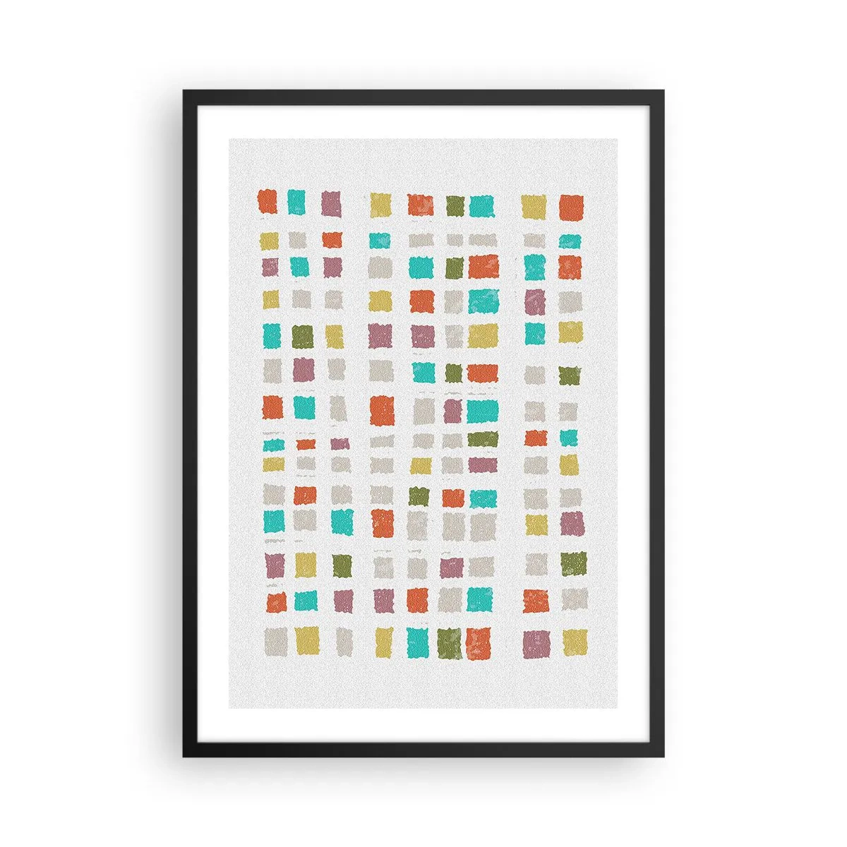 Affiche dans un cadre noir - Poster - Carrés géométriques colorés sur fond clair - 50x70cm - Jeu inconnu - Décoration murale moderne pour le salon et la chambre ARTTOR