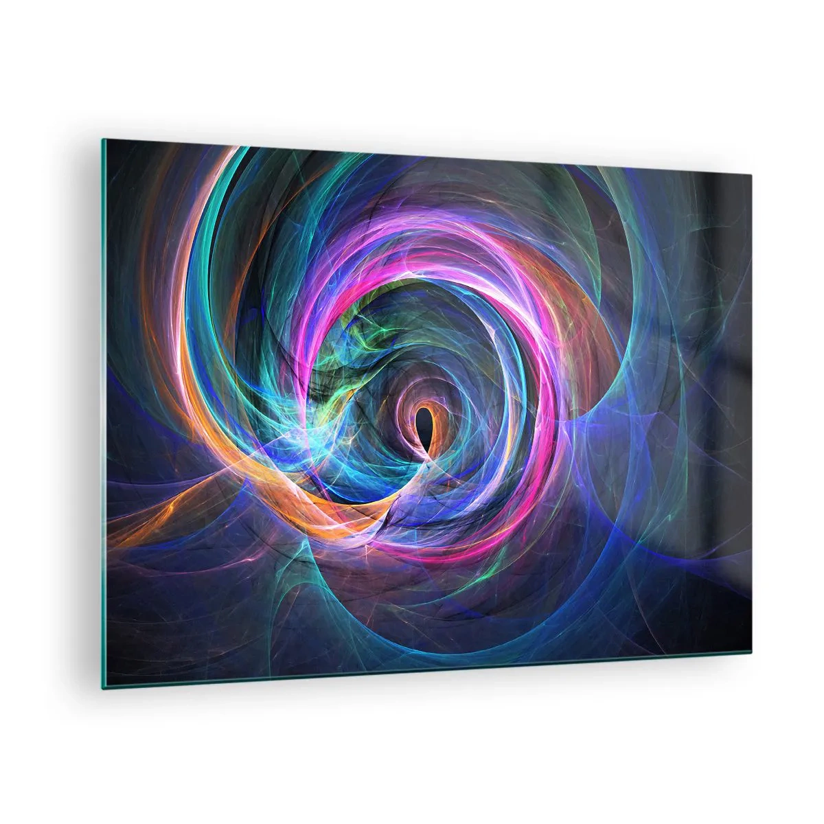 Impression sur verre - Image sur verre - Une spirale abstraite aux couleurs intenses sur fond sombre. - 70x50cm - Où m'emmènes-tu ? - Décoration murale moderne pour le salon et la chambre ARTTOR