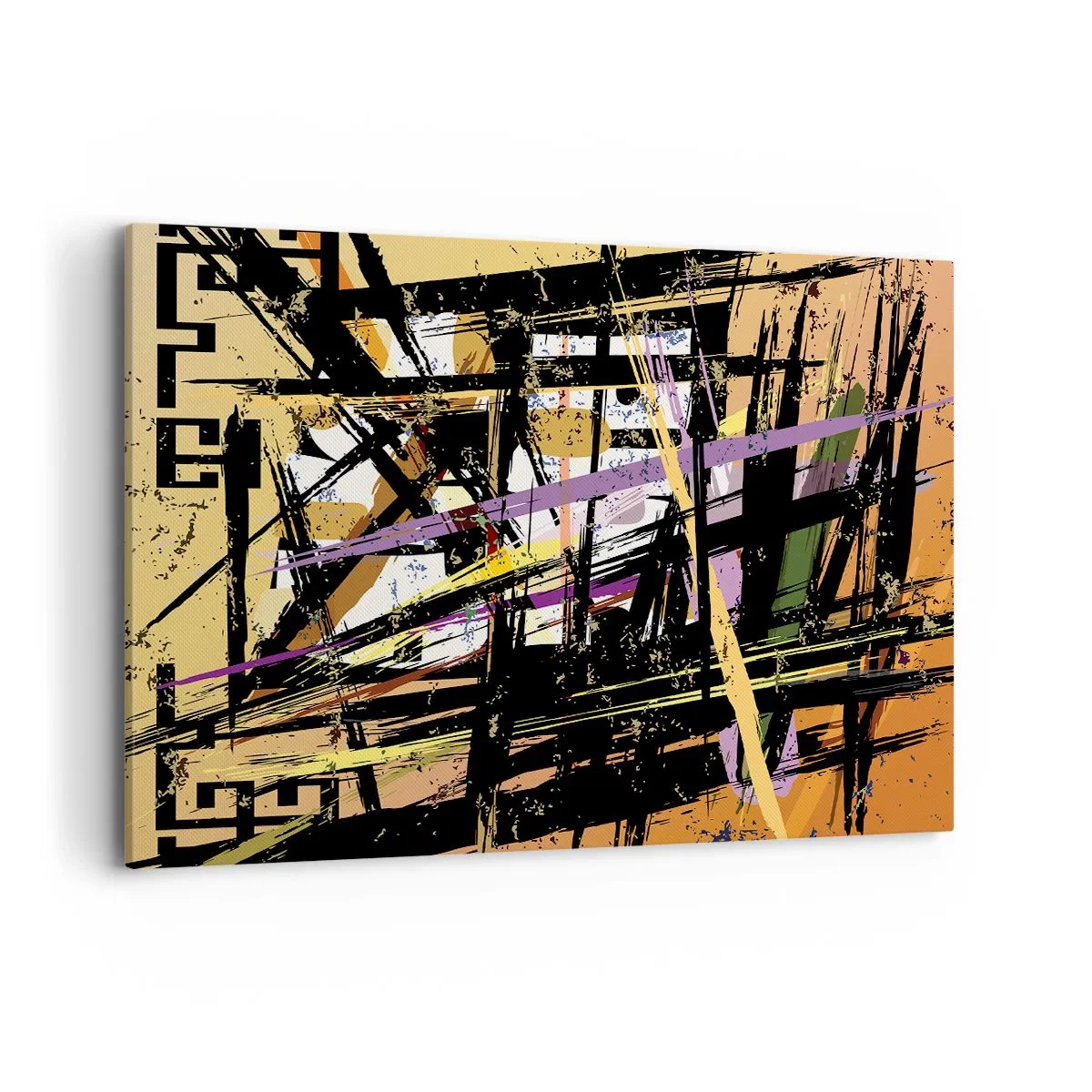 Impression sur toile - Image sur toile - Lignes et formes abstraites sur fond beige - 120x80cm - Une coupe nette - Décoration murale moderne pour le salon et la chambre ARTTOR