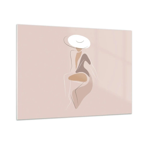Impression sur verre - Image sur verre - Silhouette d'une femme au chapeau sur fond beige - 100x70cm - Être une dame - Décoration murale moderne pour le salon et la chambre ARTTOR