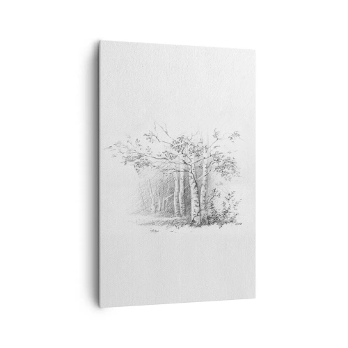 Impression sur toile - Image sur toile - Un dessin d'une forêt de bouleaux dans un croquis au crayon subtil - 80x120cm - Lumière d'une forêt de bouleaux - Décoration murale moderne pour le salon et la chambre ARTTOR