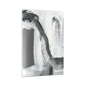 Impression sur verre - Image sur verre - Abstraction grise et blanche avec des lignes dynamiques - 70x100cm - Un geste décisif - Décoration murale moderne pour le salon et la chambre ARTTOR
