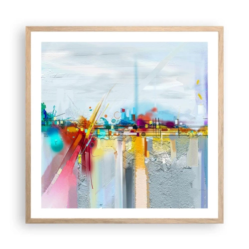 Affiche dans un chêne clair - Poster - Pont de joie sur le fleuve de la vie - 60x60 cm
