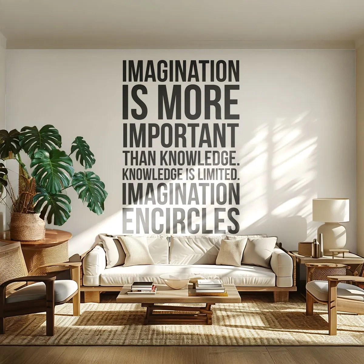 Papier Peint Photo Premium Sand - Einstein sur le pouvoir de l'imagination - Typographie, Affirmation, Maxime - 100x70 cm