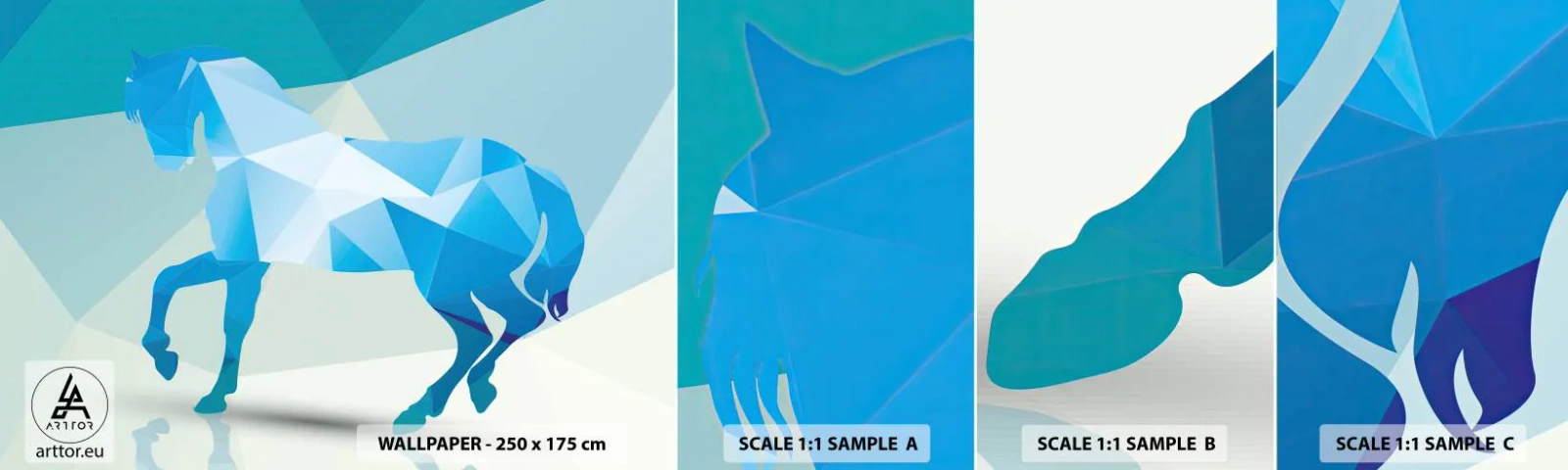 Échantillon De Papier Peint Standard Eco - Cheval géométrique en turquoise - Animaux, Cheval, Figure géométrique - 100x30 cm