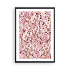 Affiche dans un cadre noir - Poster - Un arrangement romantique de fleurs roses en gros plan - 50x70cm - Un lit de roses - Décoration murale moderne pour le salon et la chambre ARTTOR