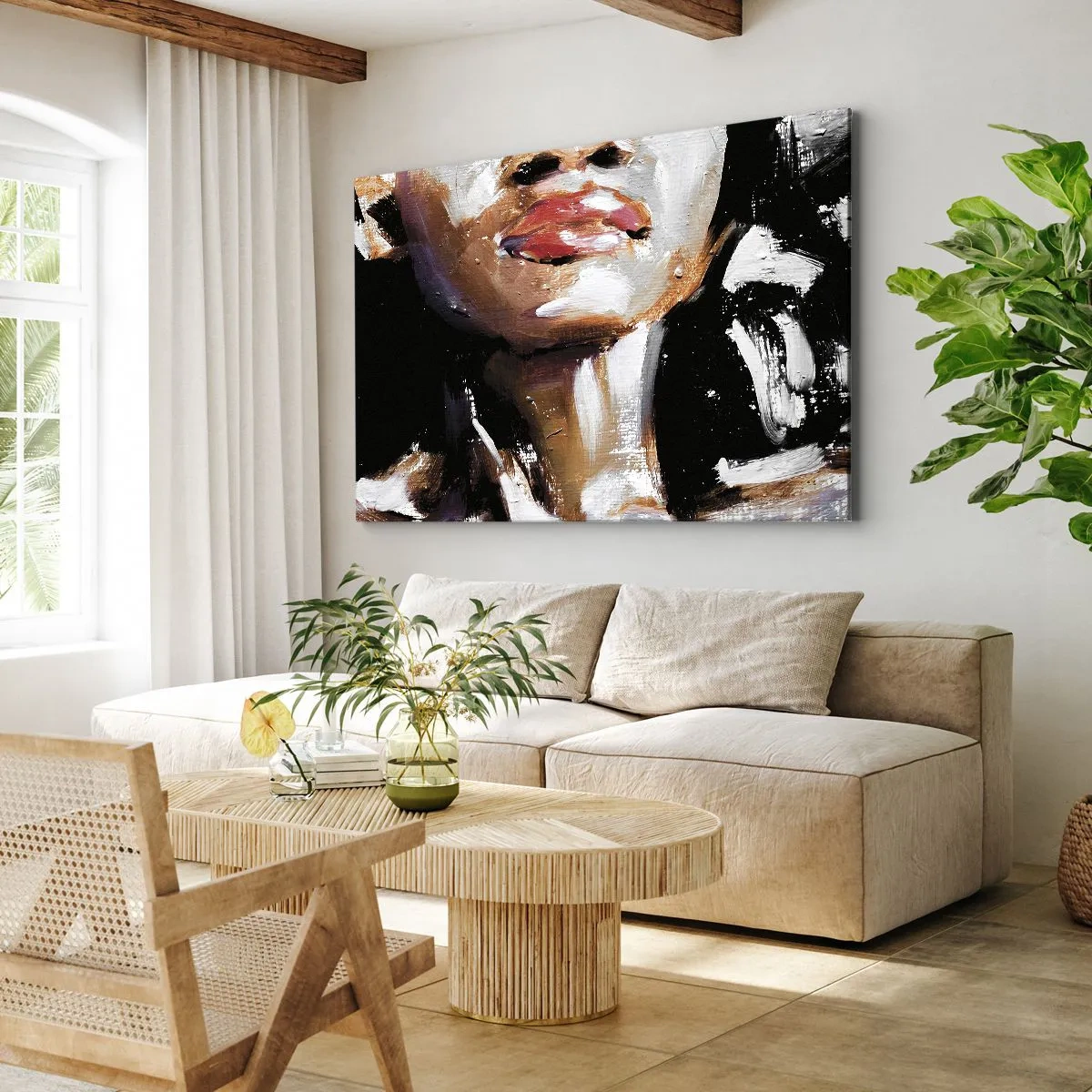 Impression sur toile - Image sur toile - Portrait d'une femme dans un style pictural expressif sur un fond sombre - 120x80cm - Fierté sans préjugés - Décoration murale moderne pour le salon et la chambre ARTTOR