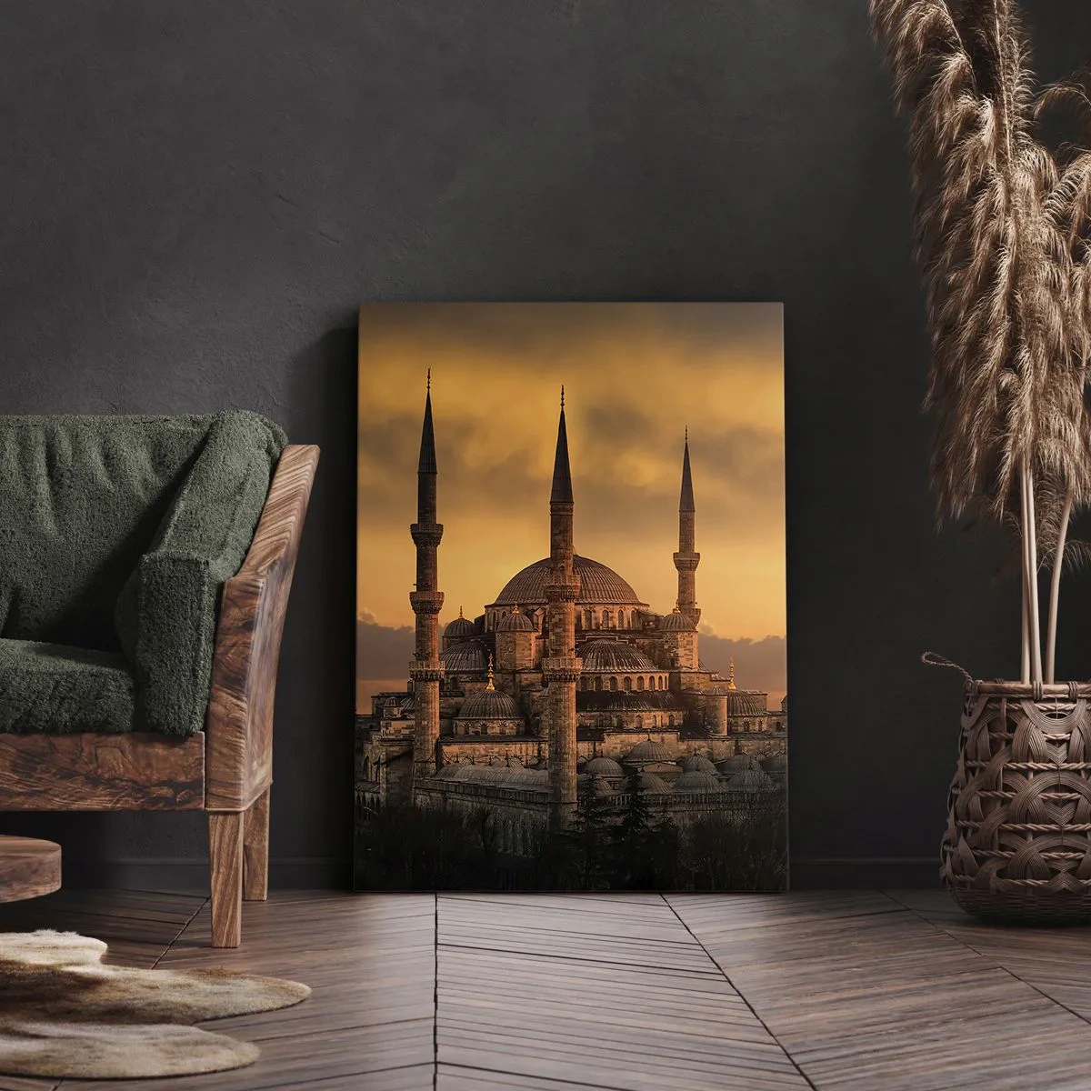 Impression sur toile - Image sur toile - La mosquée au coucher du soleil aux couleurs chaudes - 80x120cm - Dieu est grand - Décoration murale moderne pour le salon et la chambre ARTTOR