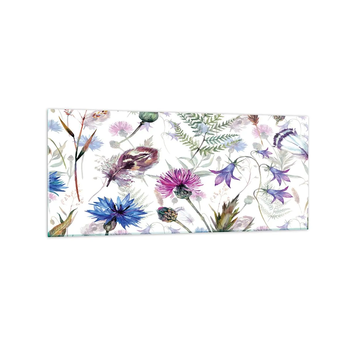 Impression sur verre - Image sur verre - Fleurs et herbes à l'aquarelle sur fond blanc dans le style herbier - 120x50cm - Herbier polonais - Décoration murale moderne pour le salon et la chambre ARTTOR