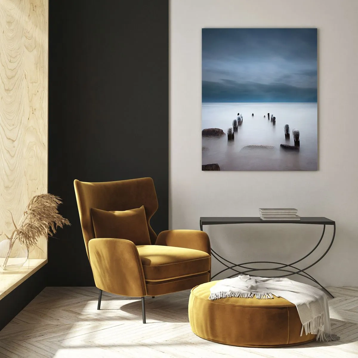 Impression sur verre - Image sur verre - La vieille jetée sur fond de mer calme - 80x120cm - Lac pensif - Décoration murale moderne pour le salon et la chambre ARTTOR