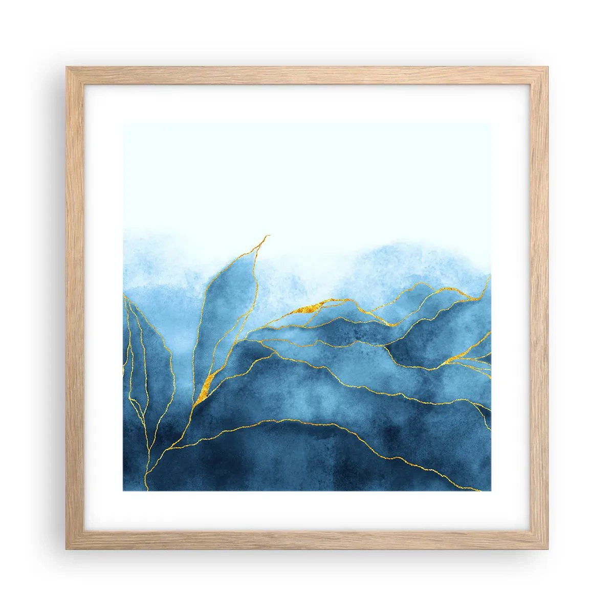 Affiche dans un chêne clair - Poster - Bleu doré - 40x40 cm