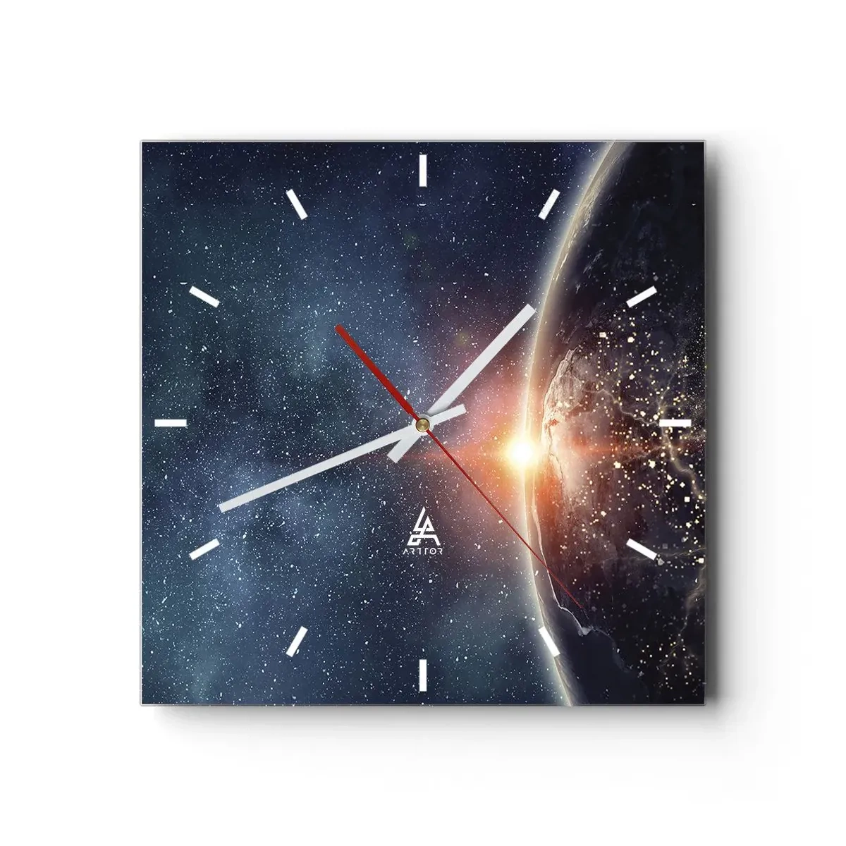 Horloge murale - Pendule murale - La Terre vue de l'espace avec le soleil levant - 30x30cm - Dans une nouvelle perspective - Décoration murale moderne pour le salon et la chambre ARTTOR