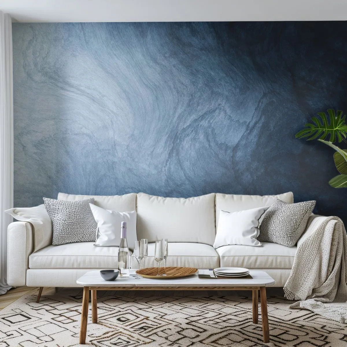 Papier Peint Photo Standard Eco - Profondeur abstraite dans les tons de bleu marine et de gris - 100x70cm - Atteindre en profondeur - Décoration murale moderne pour le salon et la chambre ARTTOR