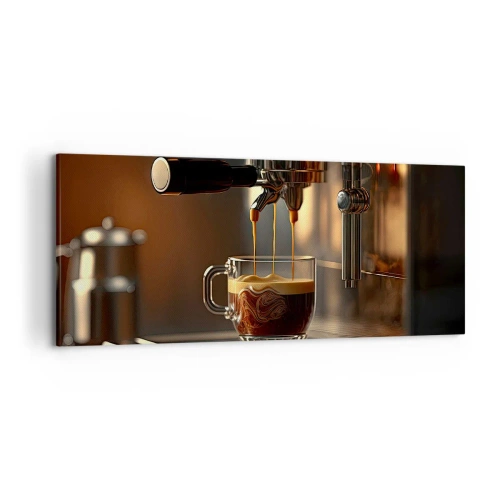 Impression sur toile - Image sur toile - Machine à café avec une tasse d'espresso aromatique - 120x50cm - Un mélange sensuel - Décoration murale moderne pour le salon et la chambre ARTTOR