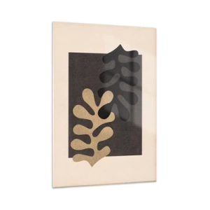 Impression sur verre - Image sur verre - Formes abstraites en noir et beige sur un fond géométrique - 50x70cm - Absence et complément - Décoration murale moderne pour le salon et la chambre ARTTOR