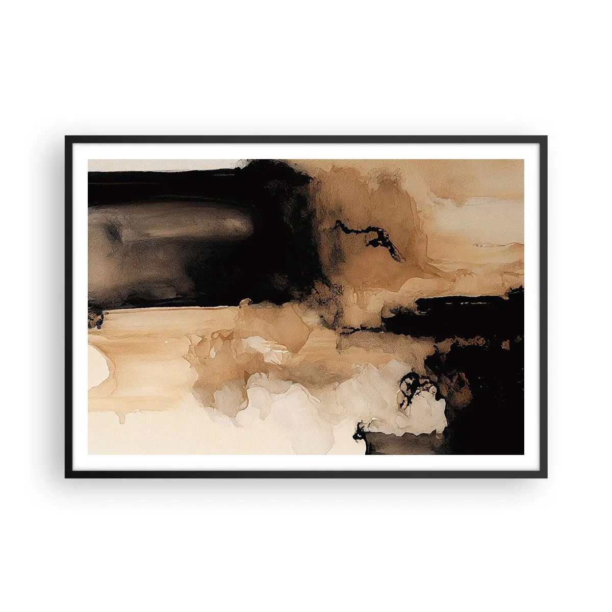 Affiche dans un cadre noir - Poster - Composition abstraite dans les tons de marron et de noir - 100x70cm - Une abstraction intrigante - Décoration murale moderne pour le salon et la chambre ARTTOR