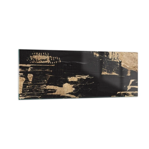 Impression sur verre - Image sur verre - Composition abstraite dans les tons de noir et d'or - 140x50cm - Empreinte du toucher - Décoration murale moderne pour le salon et la chambre ARTTOR