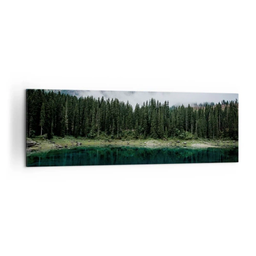 Impression sur toile - Image sur toile - Un paysage de montagne avec une forêt et un lac reflétant le ciel - 160x50cm - Chut, chut, ne réveillons pas l'eau qui dort - Décoration murale moderne pour le salon et la chambre ARTTOR