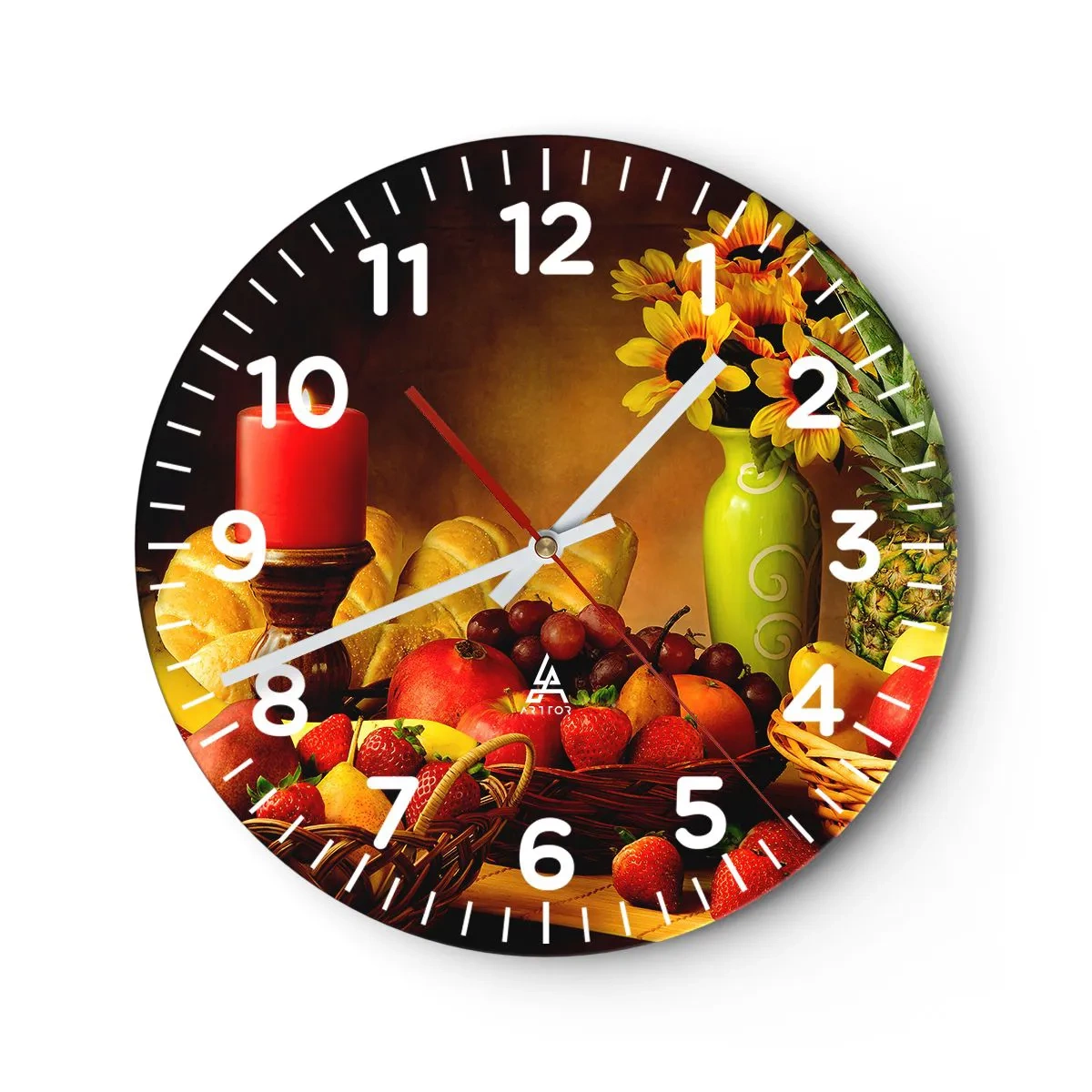 Horloge murale - Pendule murale - Nature morte de pain et de fruits - 40x40 cm