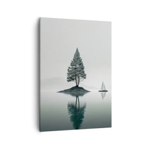 Impression sur toile - Image sur toile - Un paysage minimaliste avec un arbre sur une île et un voilier. - 50x70cm - Un rêve somnolent - Décoration murale moderne pour le salon et la chambre ARTTOR