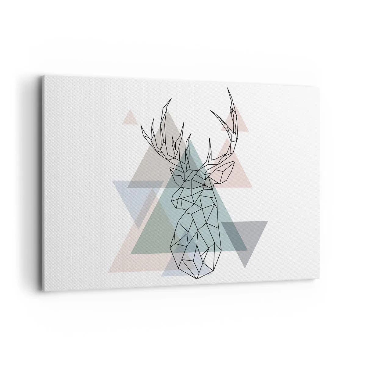 Impression sur toile - Image sur toile - Cerf géométrique sur fond de triangles pastel - 120x80cm - Dans une forêt géométrique - Décoration murale moderne pour le salon et la chambre ARTTOR