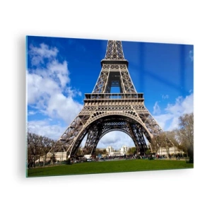 Impression sur verre - Image sur verre - La Tour Eiffel contre un ciel bleu - 70x50cm - Tout Paris à ses pieds - Décoration murale moderne pour le salon et la chambre ARTTOR