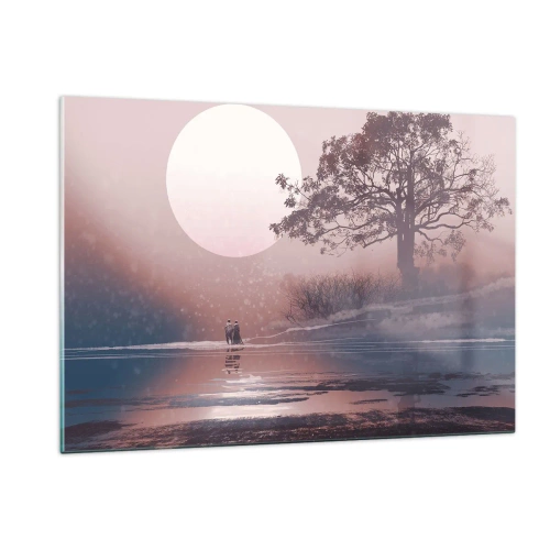 Impression sur verre - Image sur verre - Un paysage magique avec un arbre, une lune et des personnages - 120x80cm - Merveilles de la nuit - Décoration murale moderne pour le salon et la chambre ARTTOR