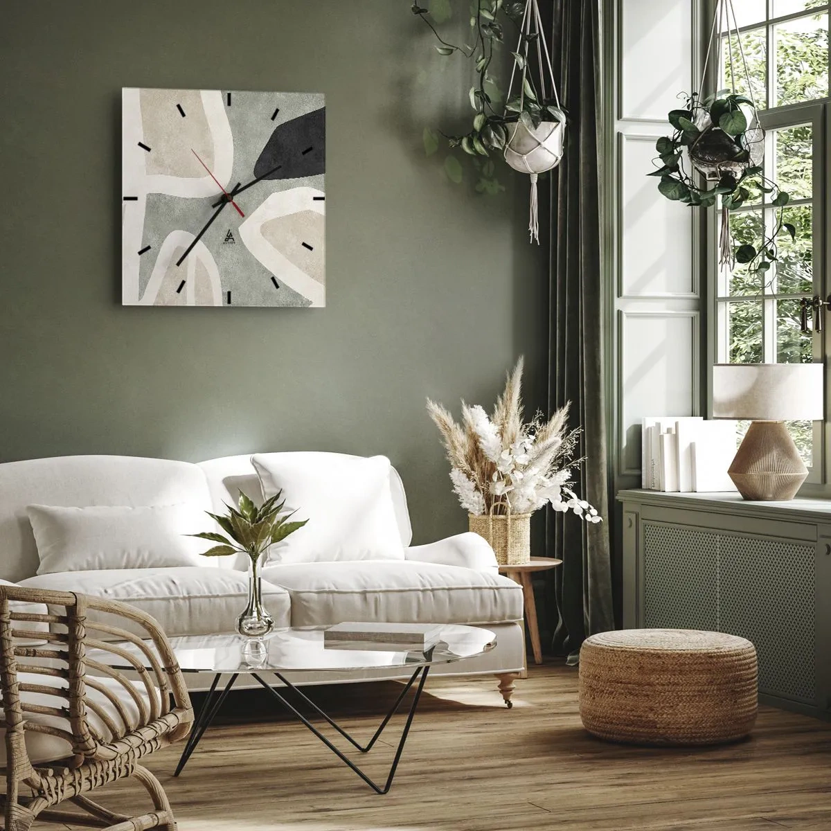 Horloge murale - Pendule murale - Formes abstraites aux couleurs tamisées - 30x30cm - Composition pour motif noir - Décoration murale moderne pour le salon et la chambre ARTTOR