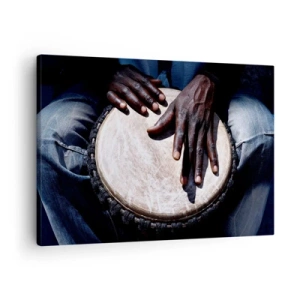 Impression sur toile - Image sur toile - Mains jouant du djembé dans une composition dynamique - 70x50cm - Vis à son rythme - Décoration murale moderne pour le salon et la chambre ARTTOR