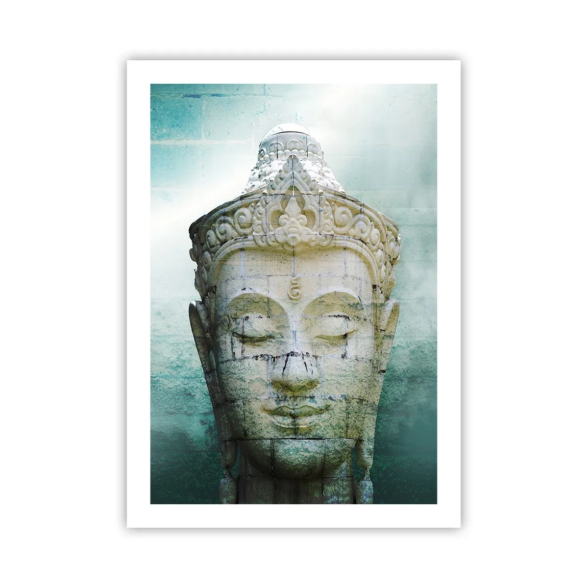 Affiche - Poster - Une statue de Bouddha sur un fond de subtiles nuances de vert - 50x70cm - A la recherche de la lumière - Décoration murale moderne pour le salon et la chambre ARTTOR