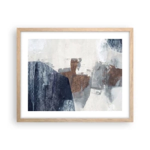 Affiche dans un chêne clair - Poster - Formes bleues et brunes - 50x40 cm