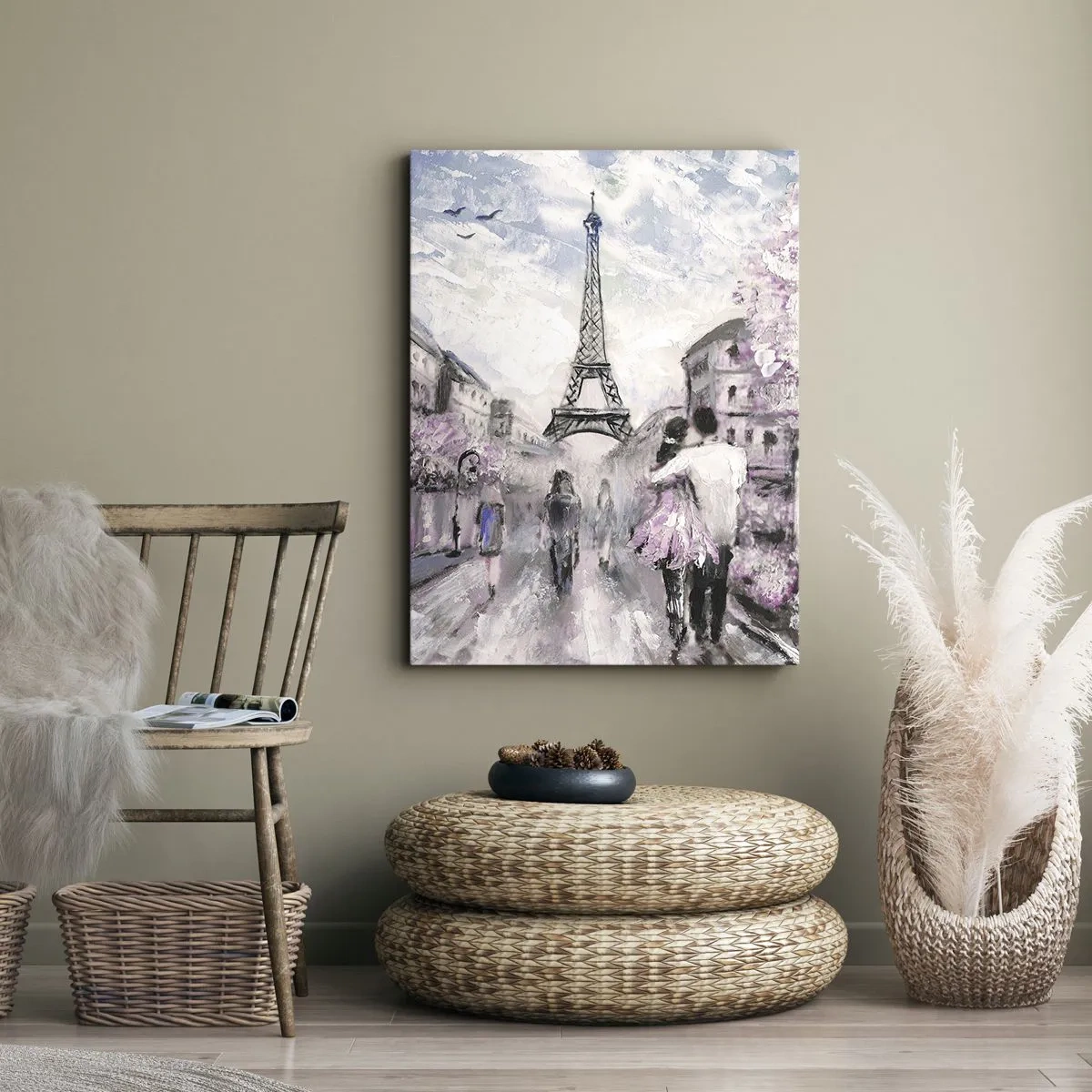 Impression sur toile - Image sur toile - Une promenade romantique à Paris près de la Tour Eiffel - 50x70cm - Comment tomber amoureu, il faut juste... - Décoration murale moderne pour le salon et la chambre ARTTOR