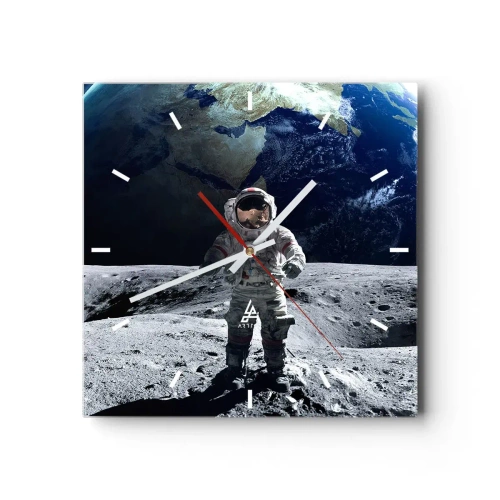 Horloge murale - Pendule murale - Astronaute à la surface de la Lune avec la Terre en arrière-plan - 30x30cm - Salutations de la lune - Décoration murale moderne pour le salon et la chambre ARTTOR