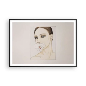 Affiche dans un cadre noir - Poster - Portrait d'une femme avec une orchidée aux couleurs délicates - 100x70cm - Symbole de l'élégance et de la beauté - Décoration murale moderne pour le salon et la chambre ARTTOR