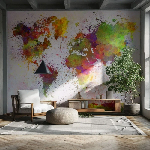 Papier Peint Photo Premium Canvas - Une carte du monde colorée dans un style abstrait - 100x70cm - D'une certaine manière ça s'est passé de la même façon - Décoration murale moderne pour le salon et la chambre ARTTOR
