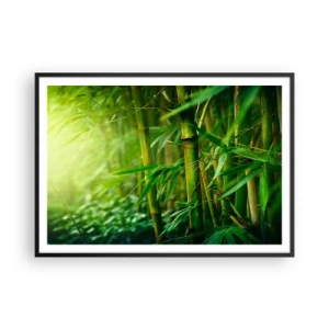 Affiche dans un cadre noir - Poster - Forêt de bambous verts dans une lumière douce - 100x70cm - Apprenez à connaître le vert lui-même - Décoration murale moderne pour le salon et la chambre ARTTOR