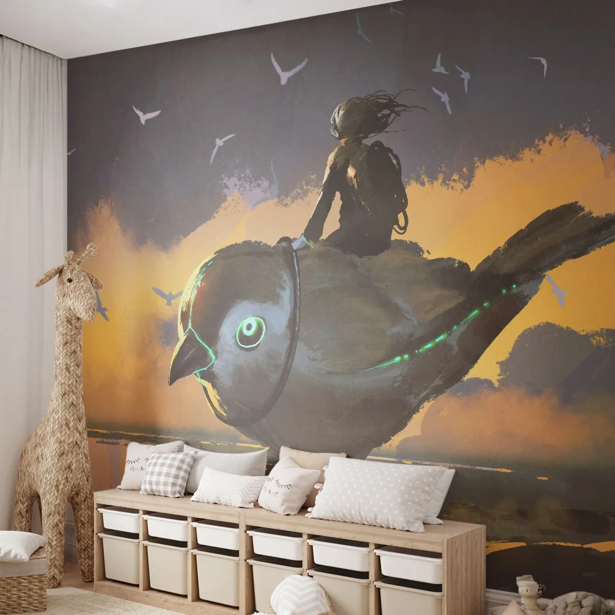 Papier Peint Autocollant Deluxe Sticker - Un arrêt sur un voyage fantastique - Abstraction, Oiseau, Fantaisie - 250x175 cm