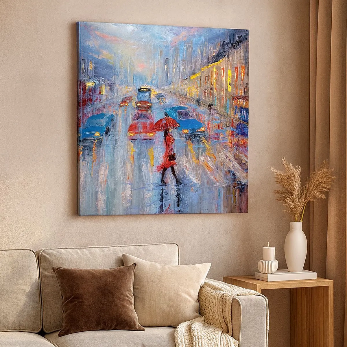 Impression sur toile - Image sur toile - Après-midi pluvieux en ville - 30x30 cm