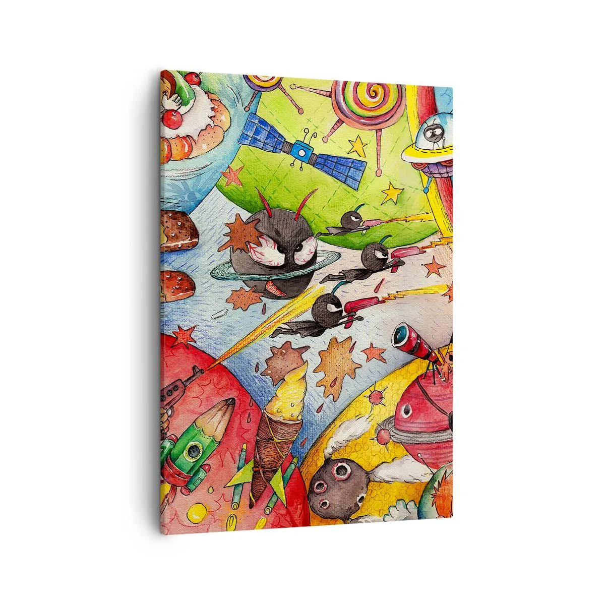 Impression sur toile - Image sur toile - Une scène spatiale colorée pleine d'enfants et de vaisseaux spatiaux - 50x70cm - Grande aventure spatiale - Décoration murale moderne pour le salon et la chambre ARTTOR