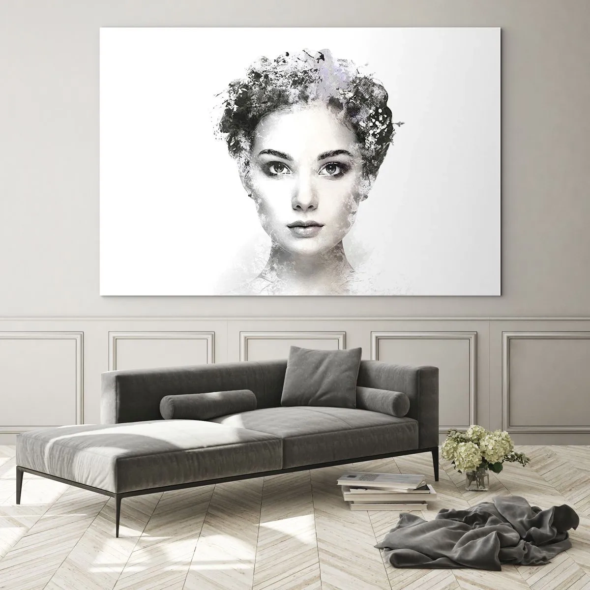 Impression sur verre - Image sur verre - Visage de femme à l'aquarelle sur fond blanc - 70x50cm - Un portrait extrêmement stylé - Décoration murale moderne pour le salon et la chambre ARTTOR