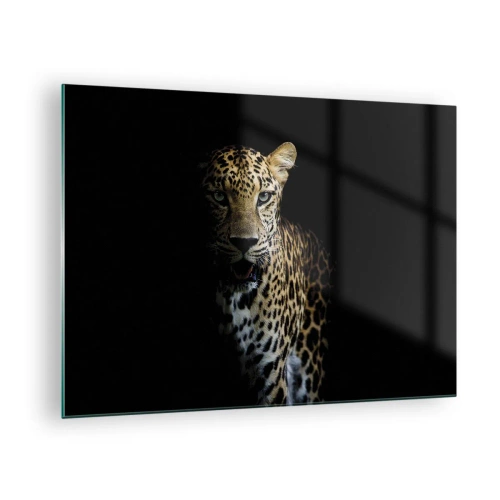 Impression sur verre - Image sur verre - Lion dans l'ombre - 70x50cm - Beauté sombre - Décoration murale moderne pour le salon et la chambre ARTTOR