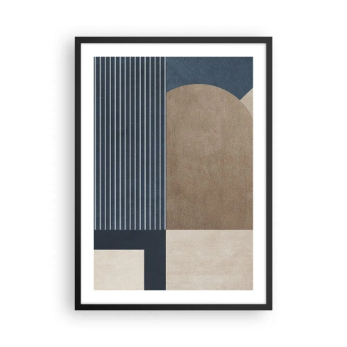 Affiche dans un cadre noir - Poster - Composition géométrique abstraite dans les tons bleu marine et beige - 50x70cm - Composition simple et en rondeur - Décoration murale moderne pour le salon et la chambre ARTTOR