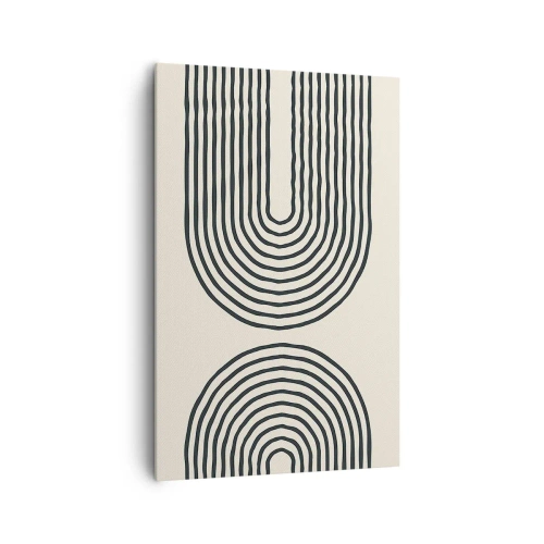 Impression sur toile - Image sur toile - Motif géométrique abstrait avec des lignes symétriques sur un fond clair - 80x120cm - Dans un instant... - Décoration murale moderne pour le salon et la chambre ARTTOR