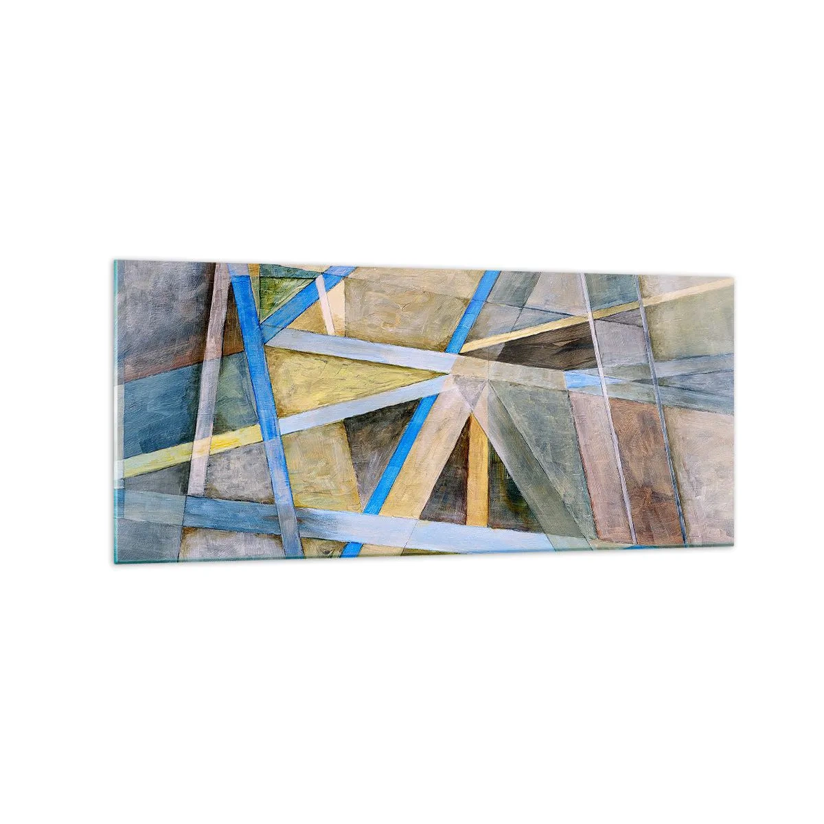 Impression sur verre - Image sur verre - Composition géométrique avec des lignes claires et bleues - 120x50cm - Tout droit ou en diagonale ? - Décoration murale moderne pour le salon et la chambre ARTTOR