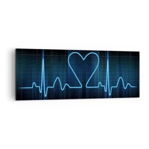 Impression sur toile - Image sur toile - Une ligne de vie avec un cœur sur un fond de surveillance médicale dans des tons bleus. - 140x50cm - Au rythme du cœur - Décoration murale moderne pour le salon et la chambre ARTTOR